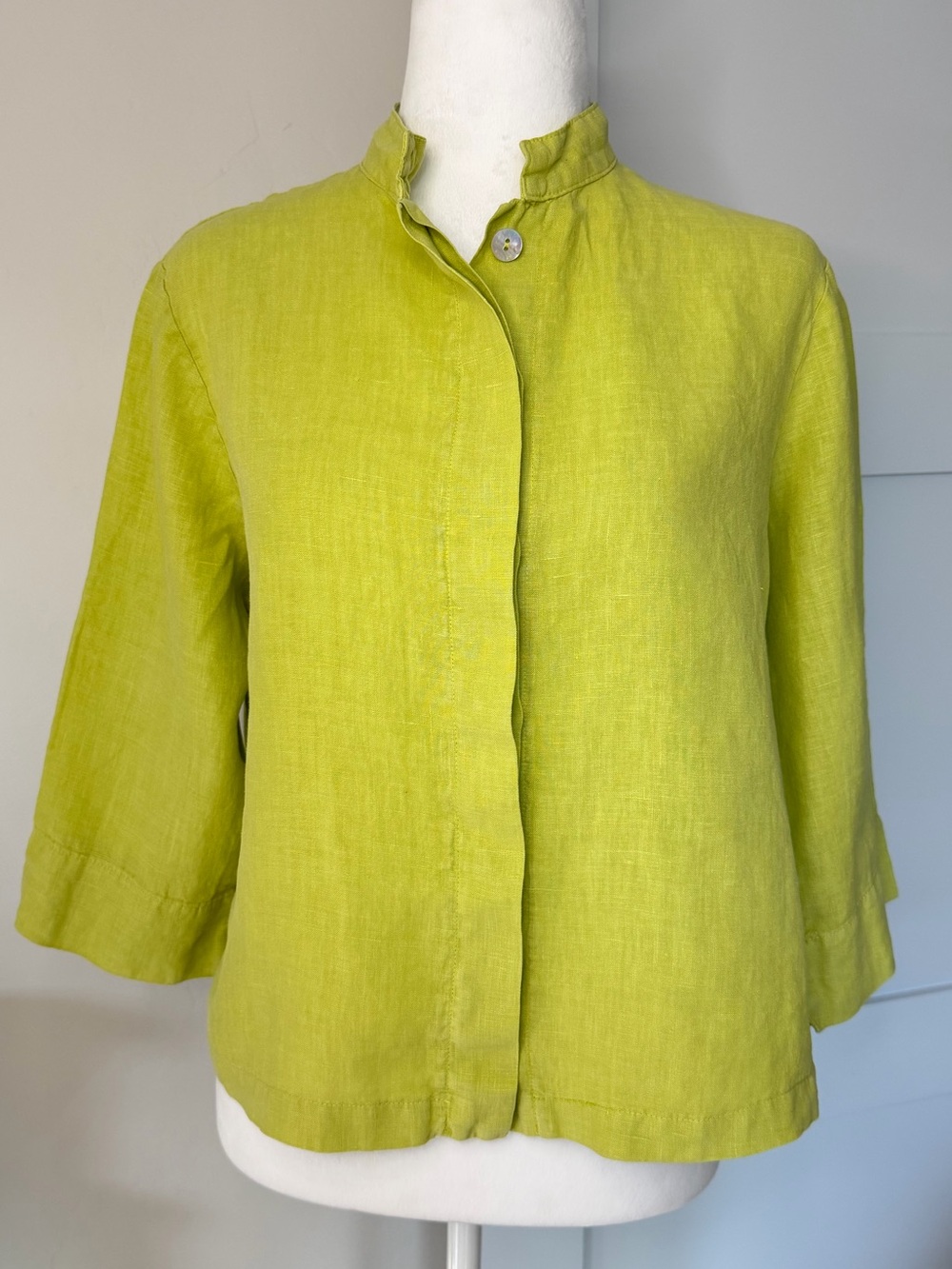 bryn Walker Pistachio Green Linen Button-Front Shirt Jacket